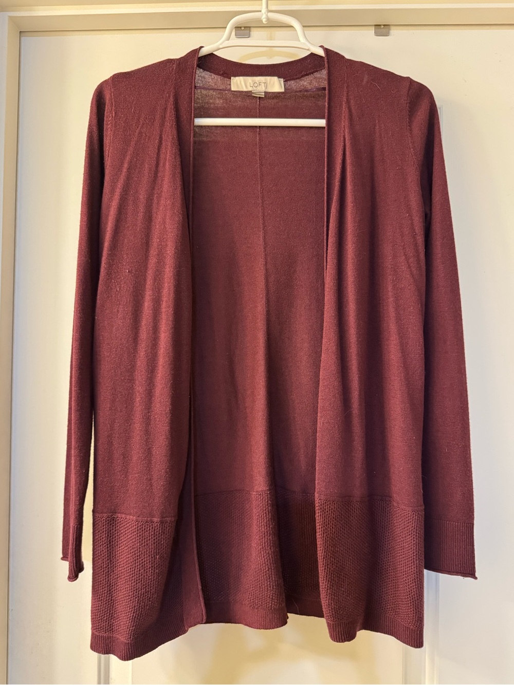 LOFT Open-Front Cardigan in Deep Burgundy